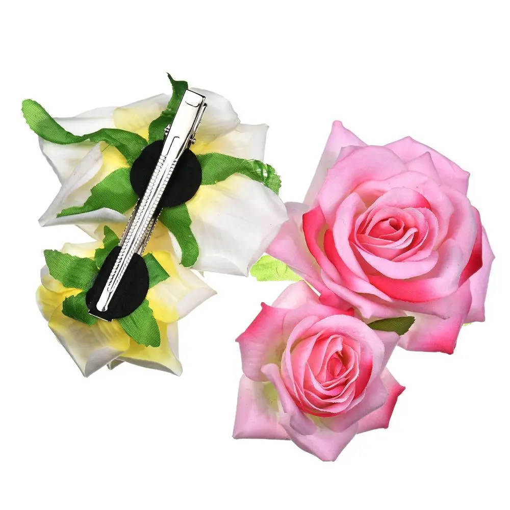Fashion Festival Elegant Bridesmaid Hair Jewelry Bridal Flower Hair Clip Double Rose Hairpin Wedding Accessories - 5