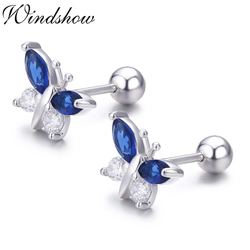 귀여운 나비 보라색 CZ 스크류 백 스터드 귀걸이 여성을위한 어린이 소녀 키즈 보석 Orecchini Aros Aretes
