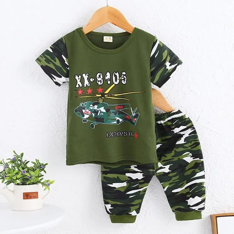 

1-7 Years Infant Toddler Casual Outfits Set 2Pcs Camouflage Army Stage T-Shirt +Pants Boys Summer Print Children's Clothing Set