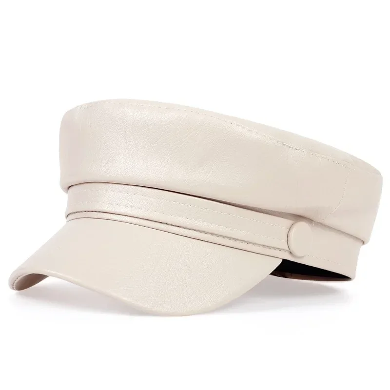 Ladies Trendy Casual Pu Leather Flat Top Beret Octagon Hat beret hat casual hat woolen beret Women Men
