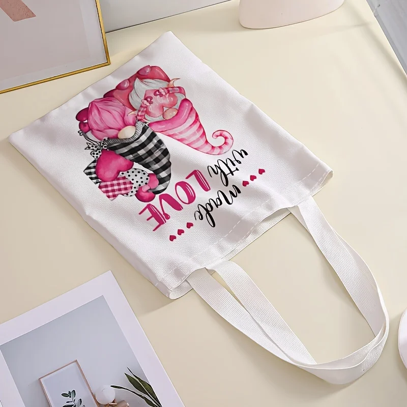 1pc，Dwarf pattern printed casual handbag, reusable fashionable backpack, multifunctional handbag, canvas shopping bag