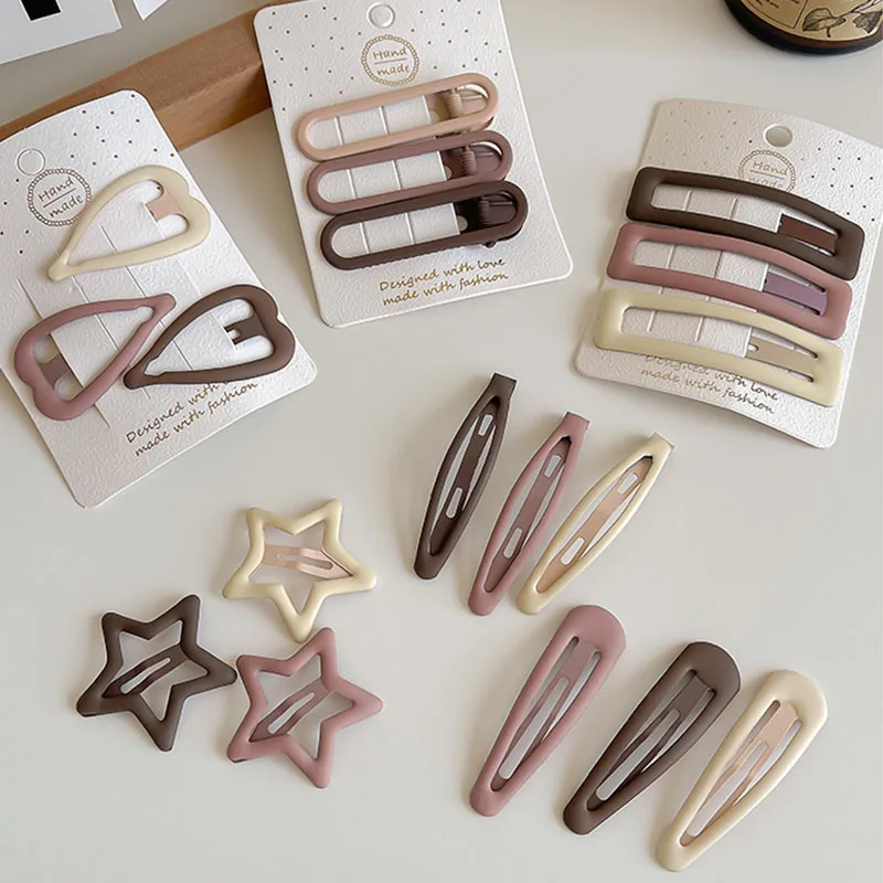 3/4 Pcs/Set Women Girls Fashion Coffee Color Geometric Stars Ornament Hair Clips Adult Sweet Hairpins Female Hair Accessories geometric body plaster silicone mold diy men women body candle aromatherapy plaster ornament making epoxy resin mold