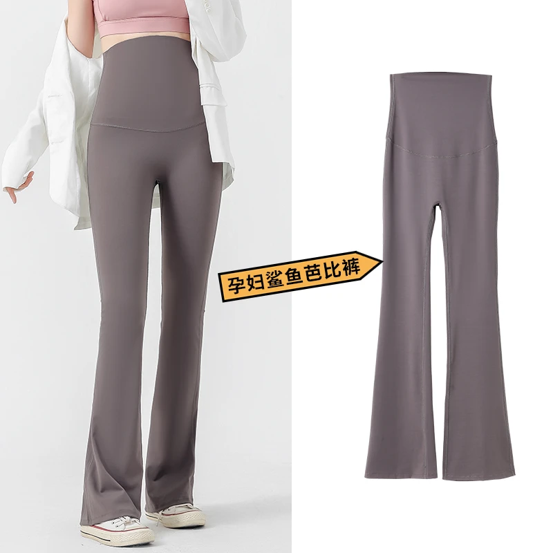 Spring Summer Fashion Slim Maternity Flare Pants Seamless High Waist Sharkskin Boot Cut Yoga Leggings for Pregnant Women
