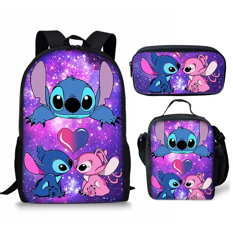 

3PC-SET Disney New Stitch Student Children's Lunch Bag Pencil Bag Backpack Outdoor Bag Beautiful Fashion Zipper Shoulders