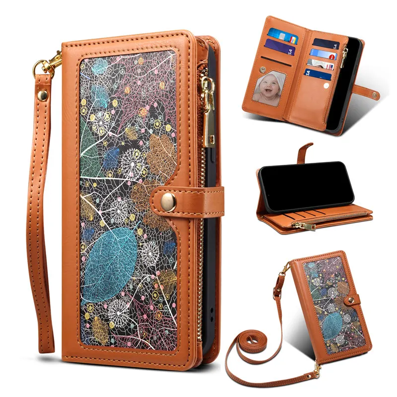 Leather Flip Cover Zipper Wallet Card Case