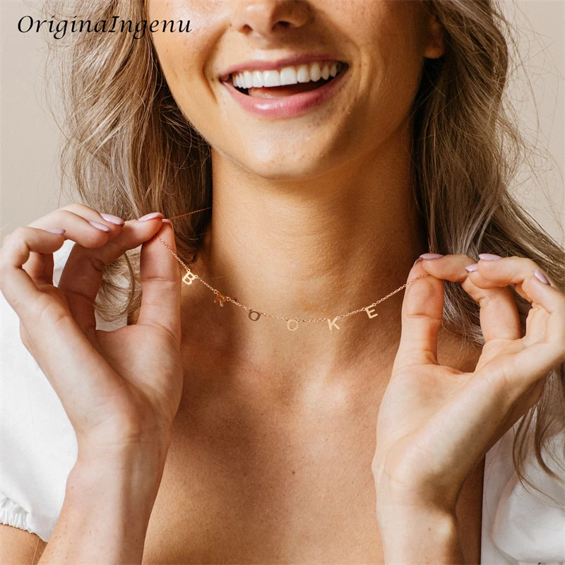 TINGN Collana in oro con lettere da donna, placcato oro 14 K, con lettere, gioielli da donna, collana con nome personalizzata, per donne e ragazze