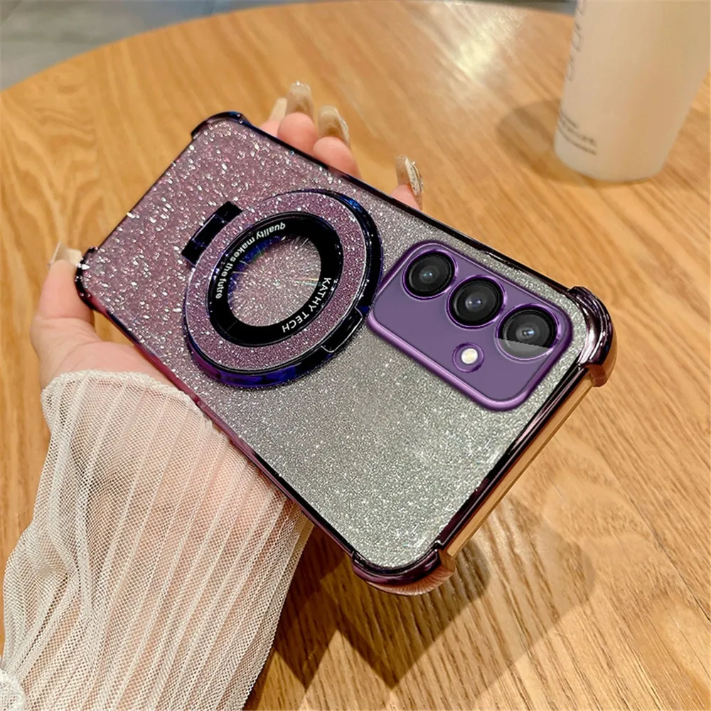 Shockproof Glitter Plating Phone Holder Case with Stand Cover