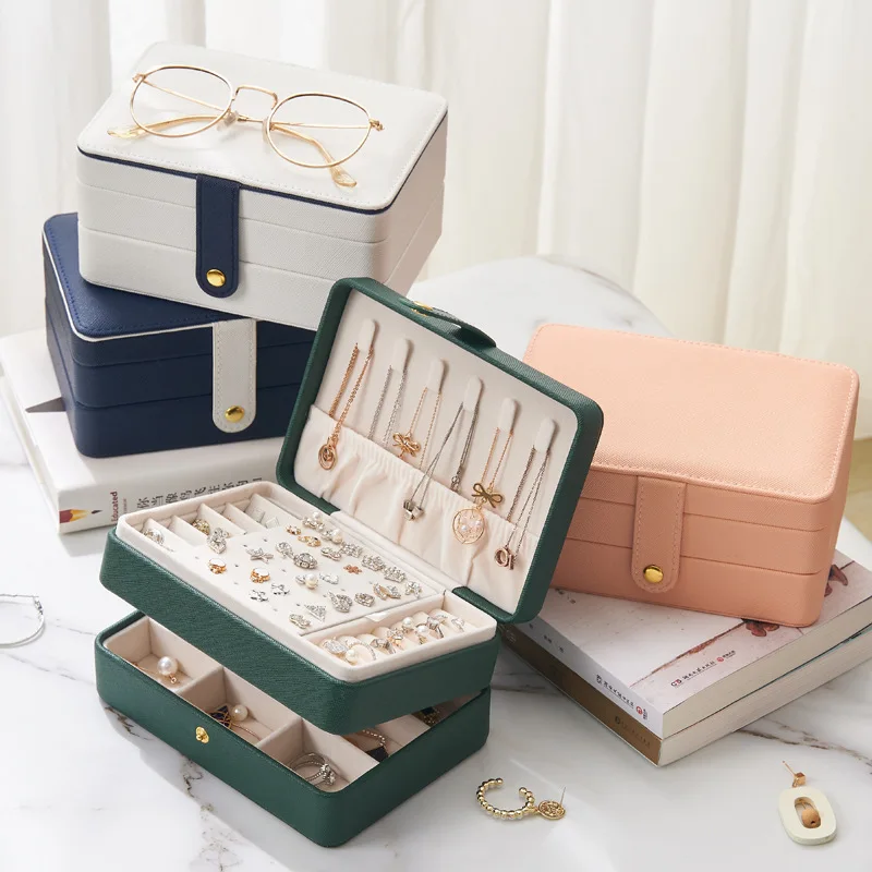 New 3-Layer PU Leather Jewelry Organizer Box Necklaces Earrings Rings Display Holder Case for Women Large Capacity With Lock