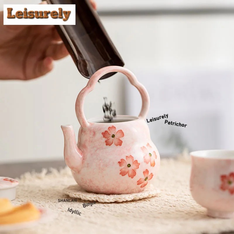 160ml Hand-painted Cherry Blossom Teapot Traditional Tea Infuser Pot Tea Making Kettle With Strainer Green Tea Tea Items Craft