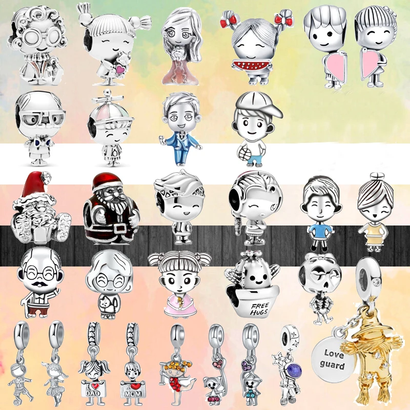 

New Cartoon Classic Boy Girls Grandparents Mom Dad Beads Fit Original Pandora Charms Silver Color Bracelet Women Fashion Jewelry