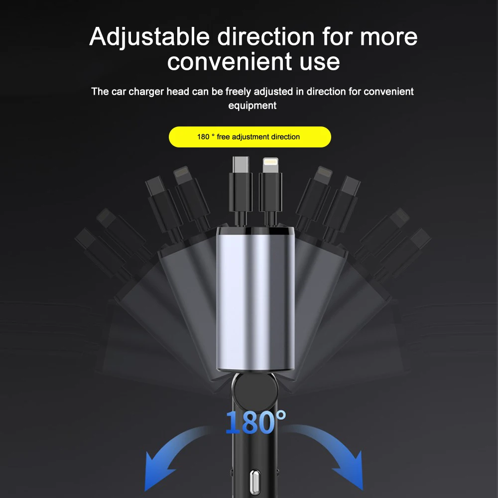 Car Charger USB C Retractable Fast Charge