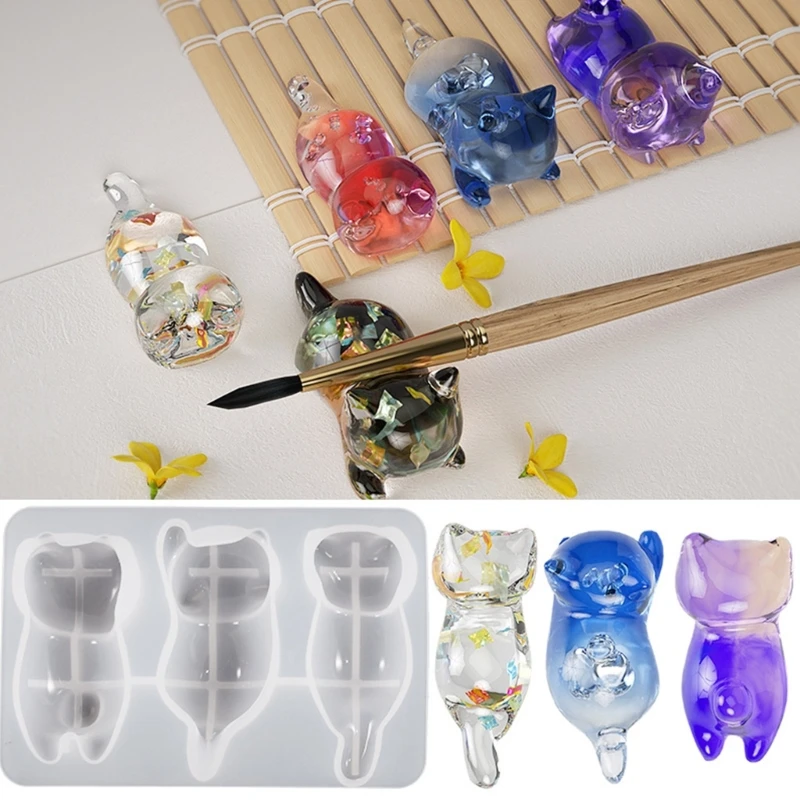 DIY 크리스탈 드롭 접착제 수지 3 차원 고양이 금형 키 체인 펜 홀더 석고 펜던트 실리콘 금형 쥬얼리 만들기 도구 