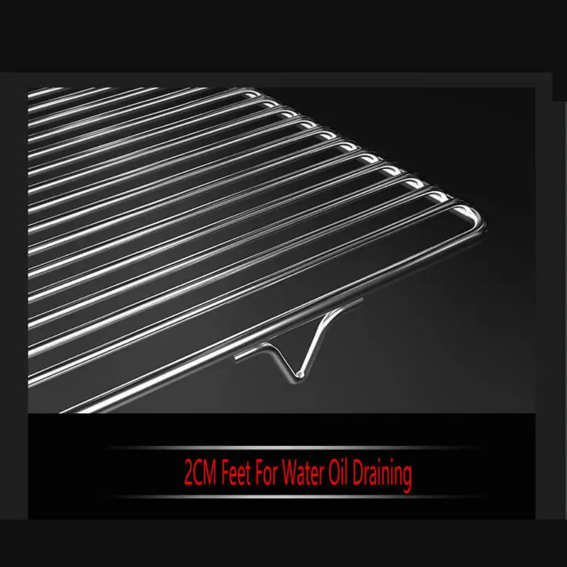 BBQ Net Food Grade 304 Stainless 40-100CM BIG Rectangle BBQ Grate Barbecue Grill Wire Grid Mesh Net With 2CM Feet For Water Oil Draining