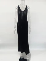 Trendix Knit Backless Dress For Women V Neck Slim Sleeveless Suspender Maxi Dress Vacation Sexy Beach Knitted Elegant Long Dress