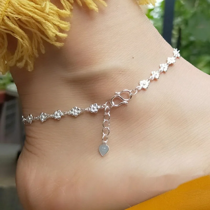 Women's Vintage Heart Flower Barefoot Sandals Beach Anklet Tassel Chain Foot Jewelry Bracelet on Leg Bracelet Ankle Jewelry