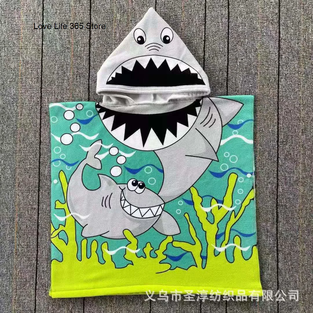 Mermaid Shark Children Microfiber 60*60 CM Beach Towel Wetsuit Hooded Cloak Quick-dry Poncho Bathrobe Bath Towels for Swim Surf microfiber towels quick drying towel