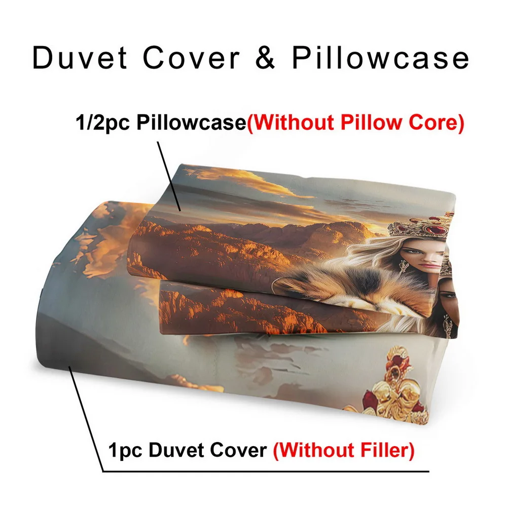 Fantasy Beauty Theme Down Comforter Cover Set - 2/3pcs, Soft Comfortable Breathable, Beauty and Lion Pattern Printed Bedding Set