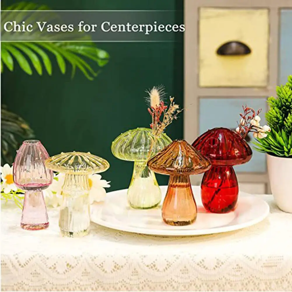 Glass Flower Vase Single Stem Flower Vase Unique Mushroom Glass Planter for Home Decoration Plant Propagation Station for Women 2