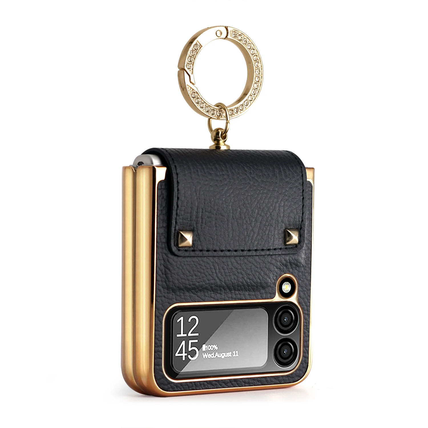 Luxurious Purple PU Leather Case with Finger Ring and Front Screen Protector