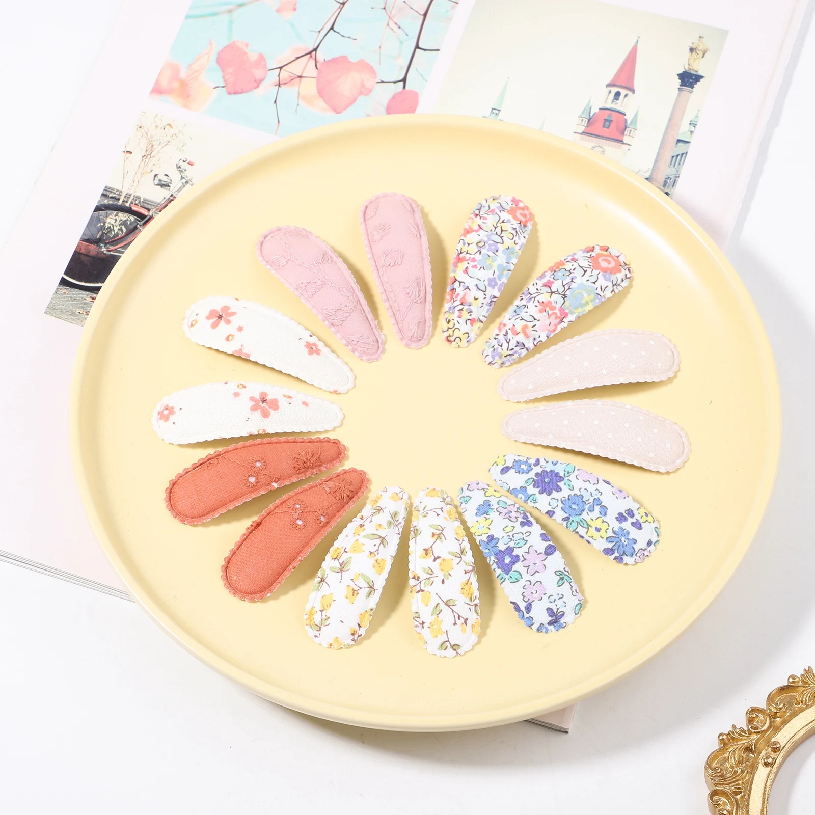 2pc/lot New Lace Embroidered Basic Snap Baby Hair Drop Clips Cotton Floral Printed Hair Clamp Pins Hairpins BB Barrettes Girls