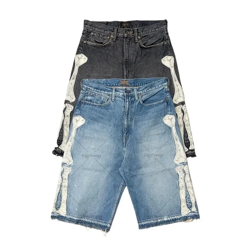 2024 European and American Summer Retro Skeleton Denim Shorts Sports Casual Shorts New Couple Wear Street Wear Five-Fifth Pants 6