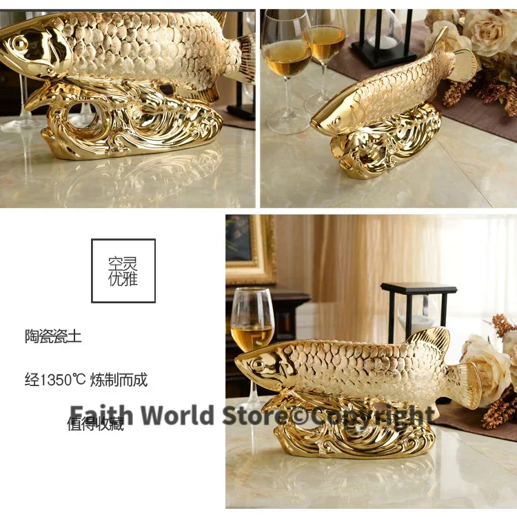 34CM large HOME OFFICE Company SHOP ROOM TOP COOL Efficacious Talisman Recruit money Arowana Golden Fish FENG SHUI lucky statue 5
