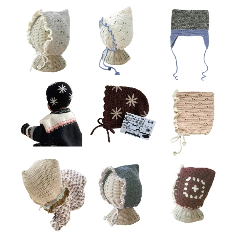 

Вязаная кружевная детская шапка с регулируемыми завязками, модные шапки с капюшоном, шапка-ушанка