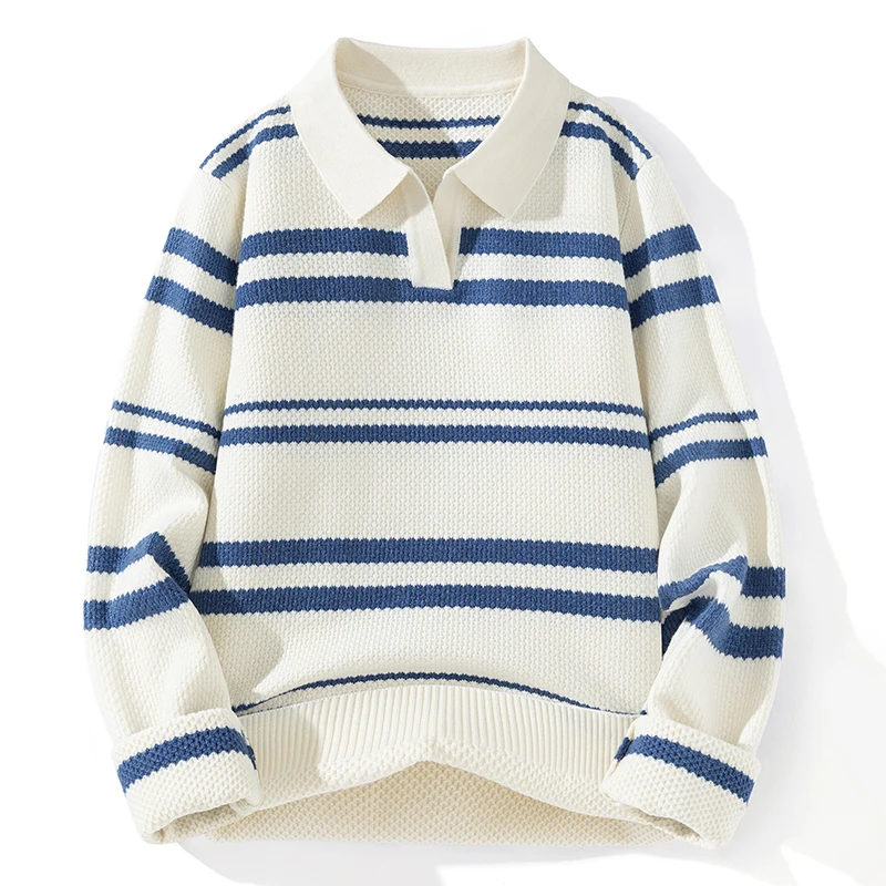 WinterNewFashionableTrendyThickWarmStripedKnittedSweaterforMen