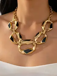Elegant Geometric Statement Necklace - 47cm (Golden Yellow)