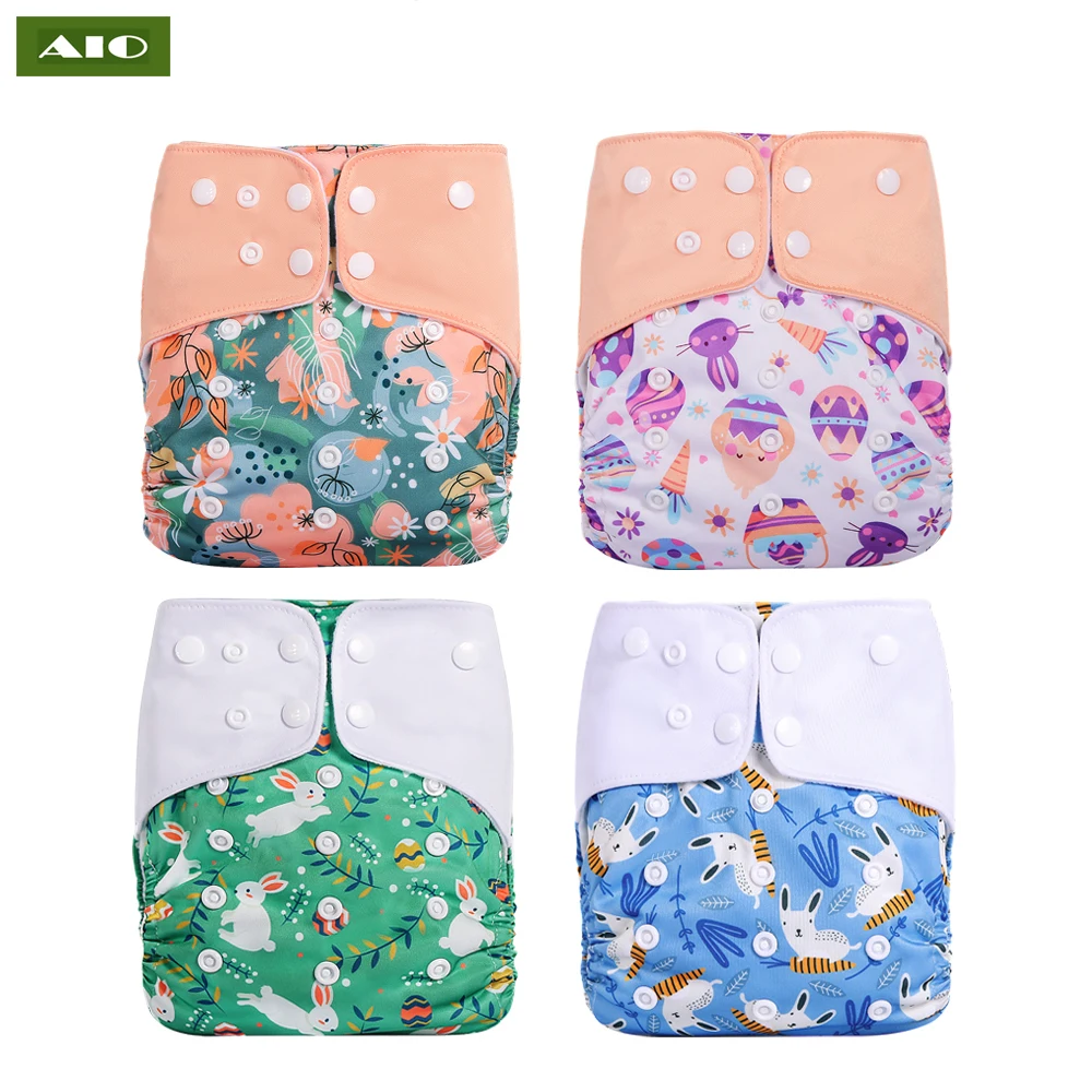 

[AIO] 4pcs/Set Washable Eco-Friendly Cloth Diaper Cover Adjustable Nappy Reusable Cloth Diapers Cloth Nappy fit 3-15kg Baby