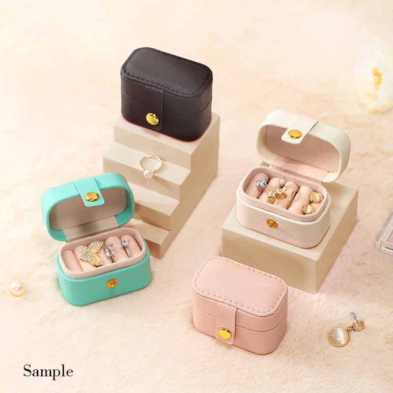 

Portable Mini Storage Box Small Jewelry Travel Simple Organizers PU Leather Luxury Earrings Ornament Display Ring Holder Boxes