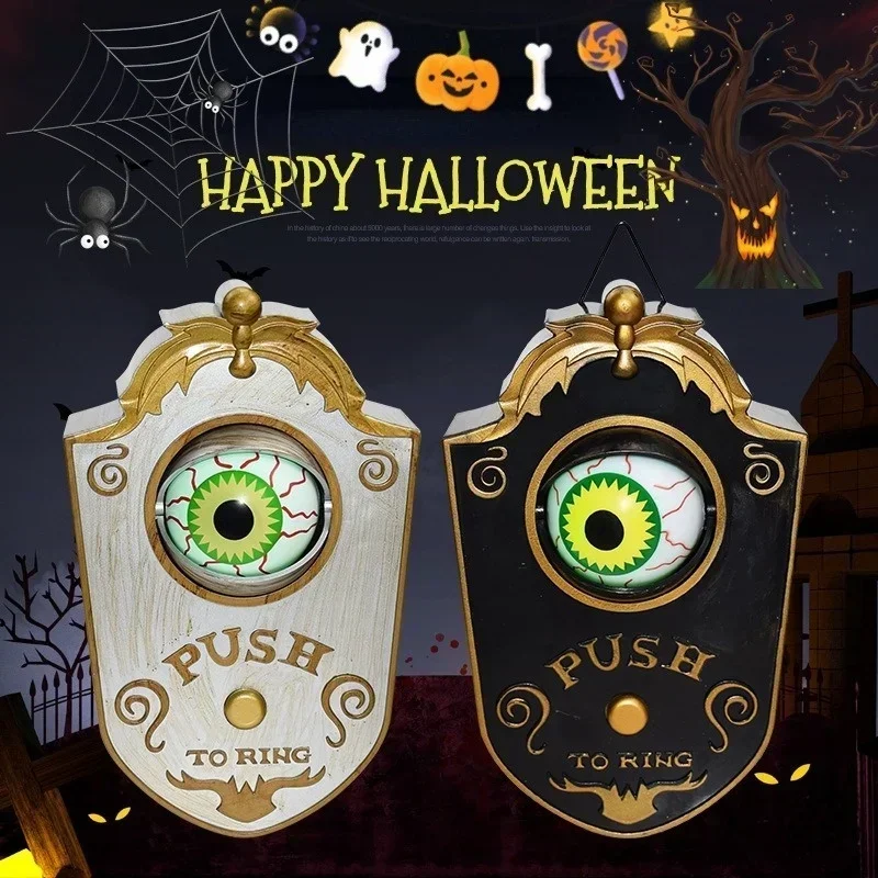 Luminous Hanging Doorbell Haunted Decorations Party Supplies Glowing Doorbell Horror Props Creepy Eyes Sound Lights Halloween