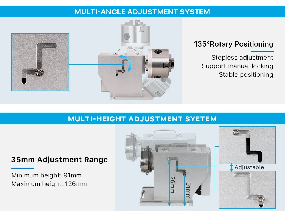 Ultrarayc Rotary Befestigung B Serie Gerät Leuchte Greifer Drei-Backenfutter Rotary Arbeitstisch für Laser Kennzeichnung Teile Maschine – Detail 4