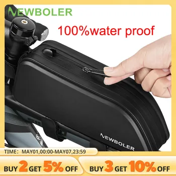 NEWBOLER 방수 사이클링 탑 프론트 튜브 프레임 가방, 대용량 MTB 도로 자전거 패니어, 블랙 자전거 액세서리 상품 이미지