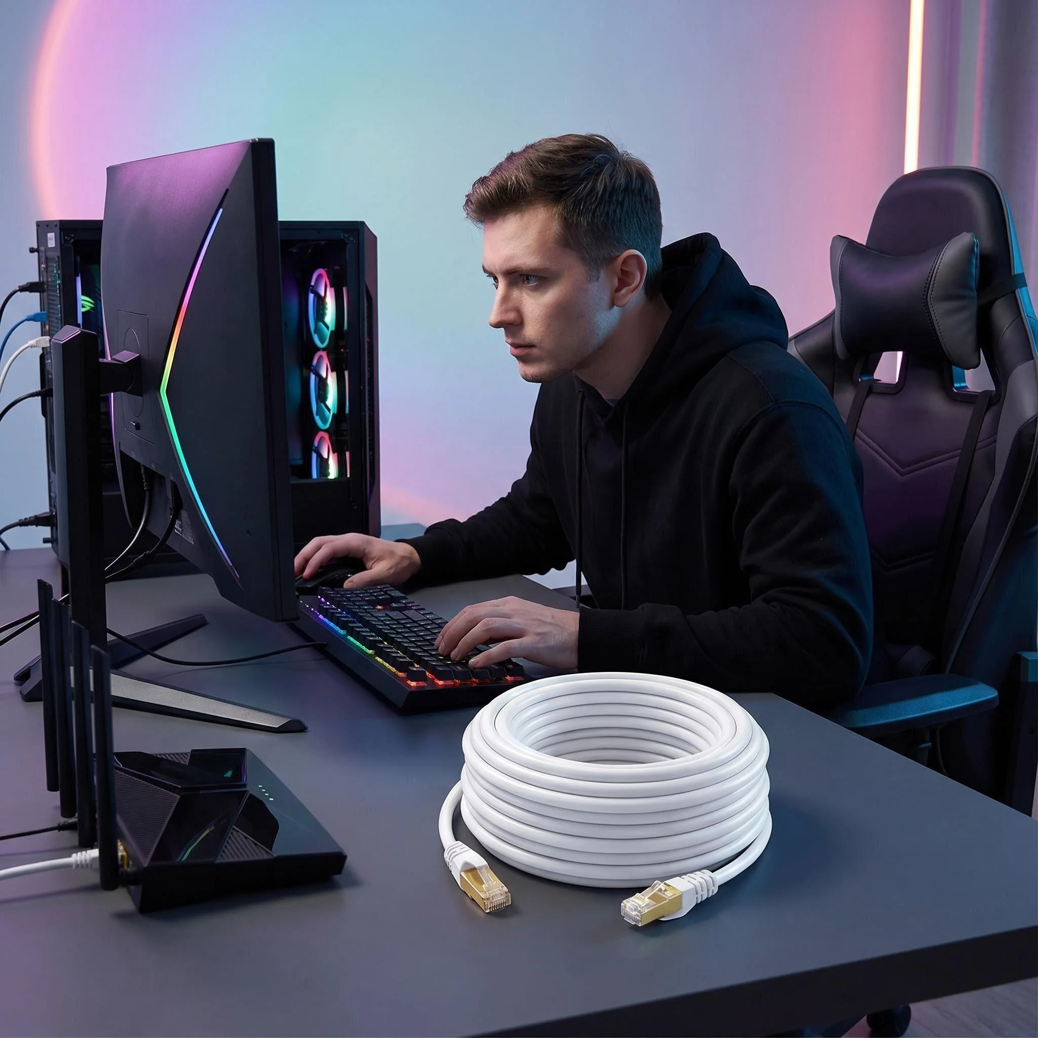 이더넷 케이블 Cat 6 FTP 1000Mbps 네트워크 케이블 컴퓨터 라우터 모뎀용 Rj45 커넥터 0.5-50M
