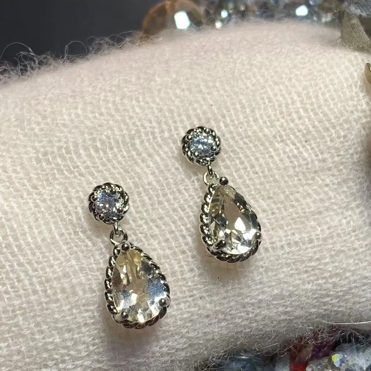 Natural Citrine Stud Earrings For Women Real 925 Sterling Silver Vintage Femme Gift Prevent Allergy Fine Jewelry Stone