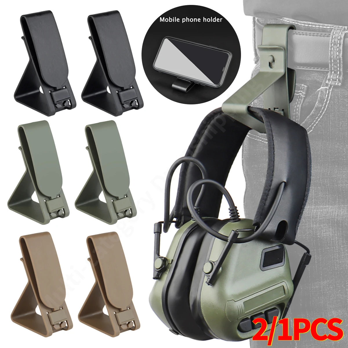 Tactical Headset Tactical Helmet Accessories 2/1PCS Tactical Headset Hang Buckle Hook Molle Quick Release Clip for Belt Girdle Waist Hunting Military Shooting Accessories