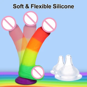 Rainbow Penis Men's Huge Dildos Silicone Vagina For Woman Dick Artificial Stimulating Phallus Sex Toy Adult Massage Masturbator 2