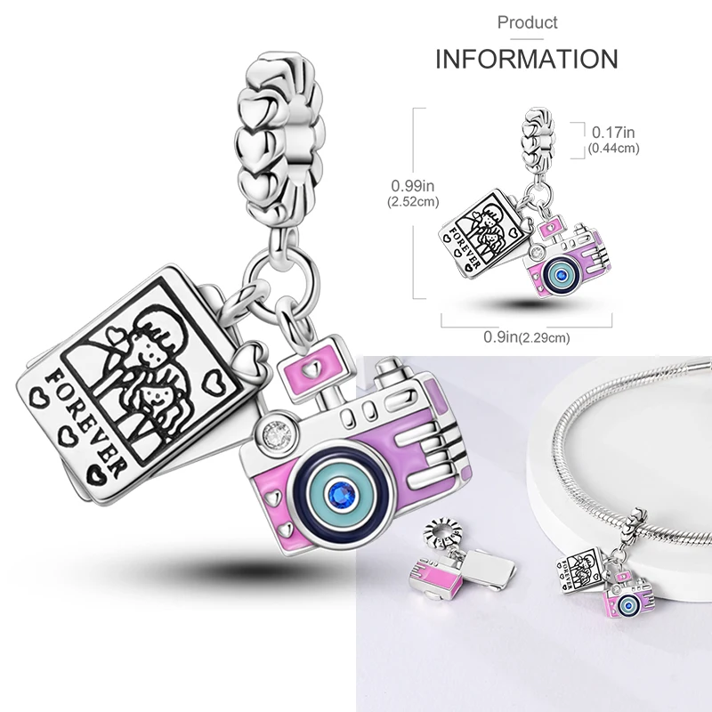 925 Sterling Silver Fashion Colorful Camera Luggage Travel Backpack Pendant Charms Beads Fit Bracelets DIY Anniversary Jewelry 2