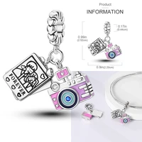 925 Sterling Silver Fashion Colorful Camera Luggage Travel Backpack Pendant Charms Beads Fit Bracelets DIY Anniversary Jewelry 2