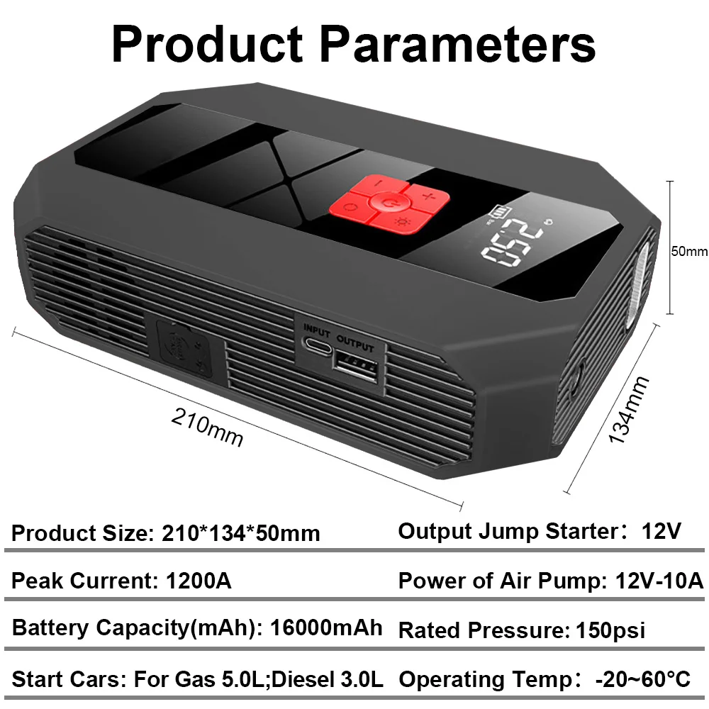 GKFLY 1200A Car Jump Starter Power Bank 12V Portable Battery Station For 5.0L/3.0L Car Emergency Booster Starting Device