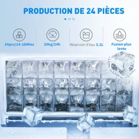 HOMCOM Machine à glaçons, 20 kg en 24h, 24 glaçons en 14-18 min, taille de glaçon réglable, ice maker portable avec fonction autonettoyante, peut charger seau d'eau, pour maison, cuisine, bar, noir 3