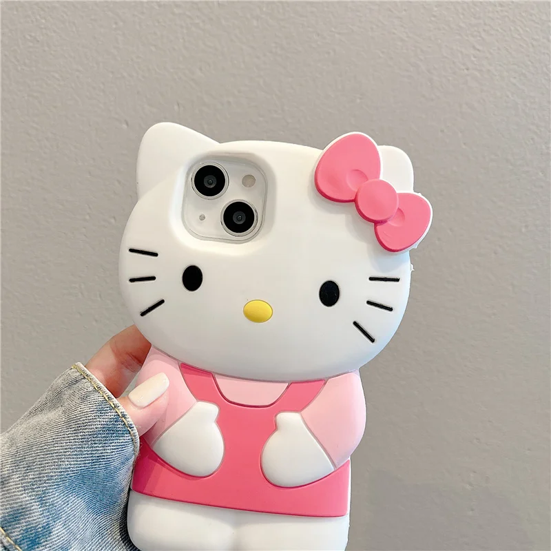 For iPhone 17 16 15 14 13 12 11 Pro Plus mini Max Xs XR 6 7 8 SE Silicone Bow Pink KT Soft Cover Case 5