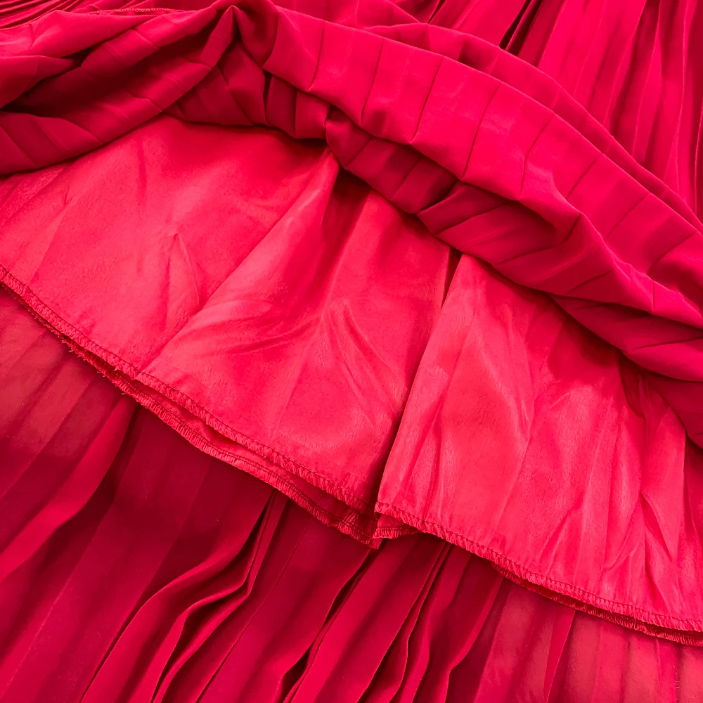 Autumn Flare Sleeve V-neck Midi Dresses for Women Solid Pleated A-line Elegant Party Dress Korean Fashion One Piece Vestidos New