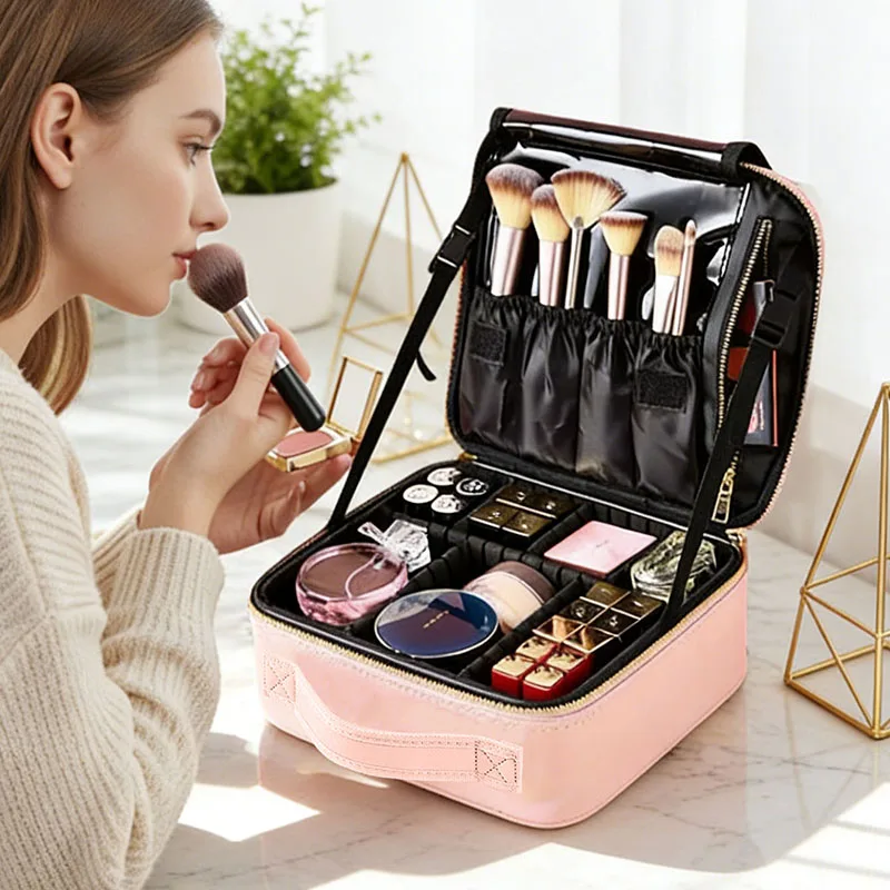 Nuova Borsa per il Trucco da Viaggio per Donne, Impermeabile, per Pennelli e Accessori di Bellezza, Custodia per Cosmetici Professionale con Ricami - immagine 2
