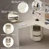 L Shaped Desk with Storage Shelves, 360° Wood Rotating Desk with 2 Drawers and Open Storage, Executive Office Desk 3