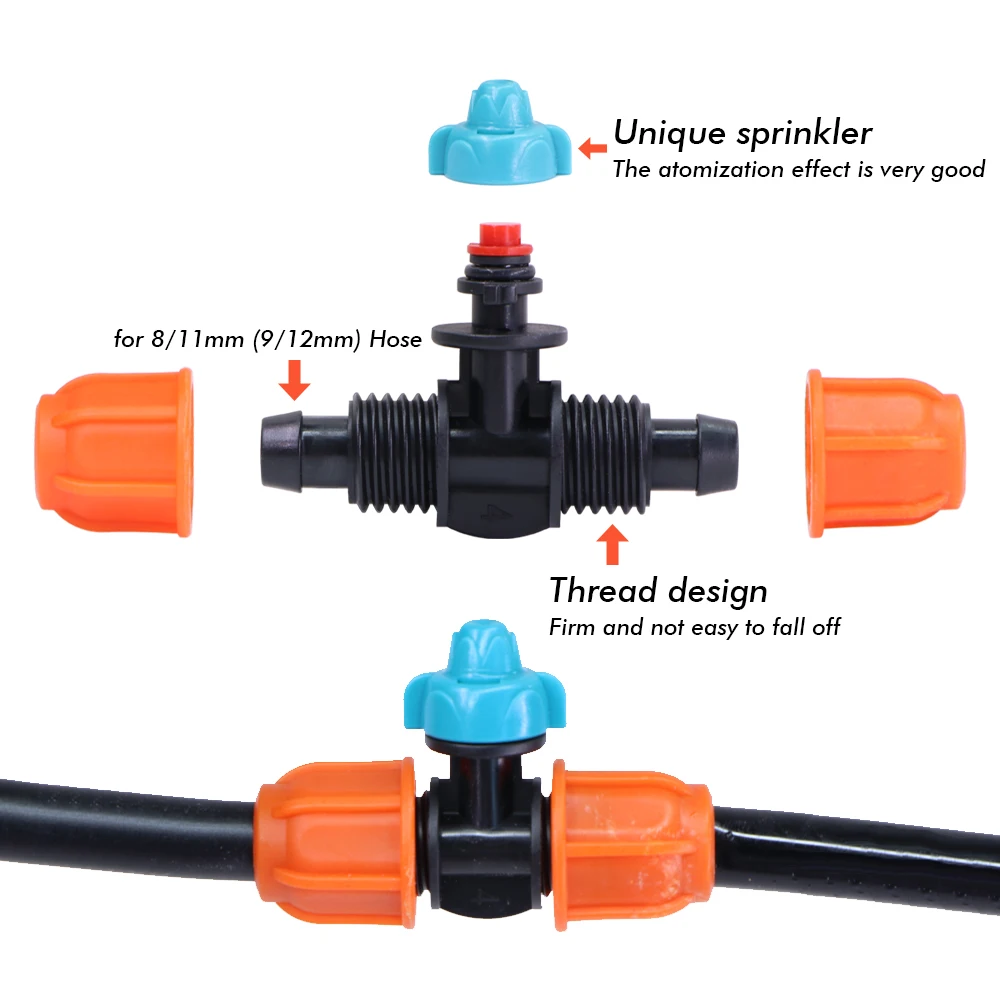Whole Misting Cooling Nozzle Lock Coupling Adapter Tee Connectors 3/8 "" Watering Hose Sprinkler for Garden Greenhouse Planting