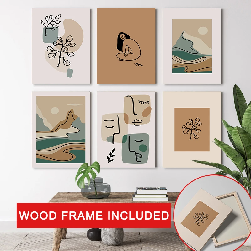 

Framed Boho Art Prints Abstract Landscape Poster Nude Women Art Line Flower Gallery Wall Canvas Painting for Living Room Decor