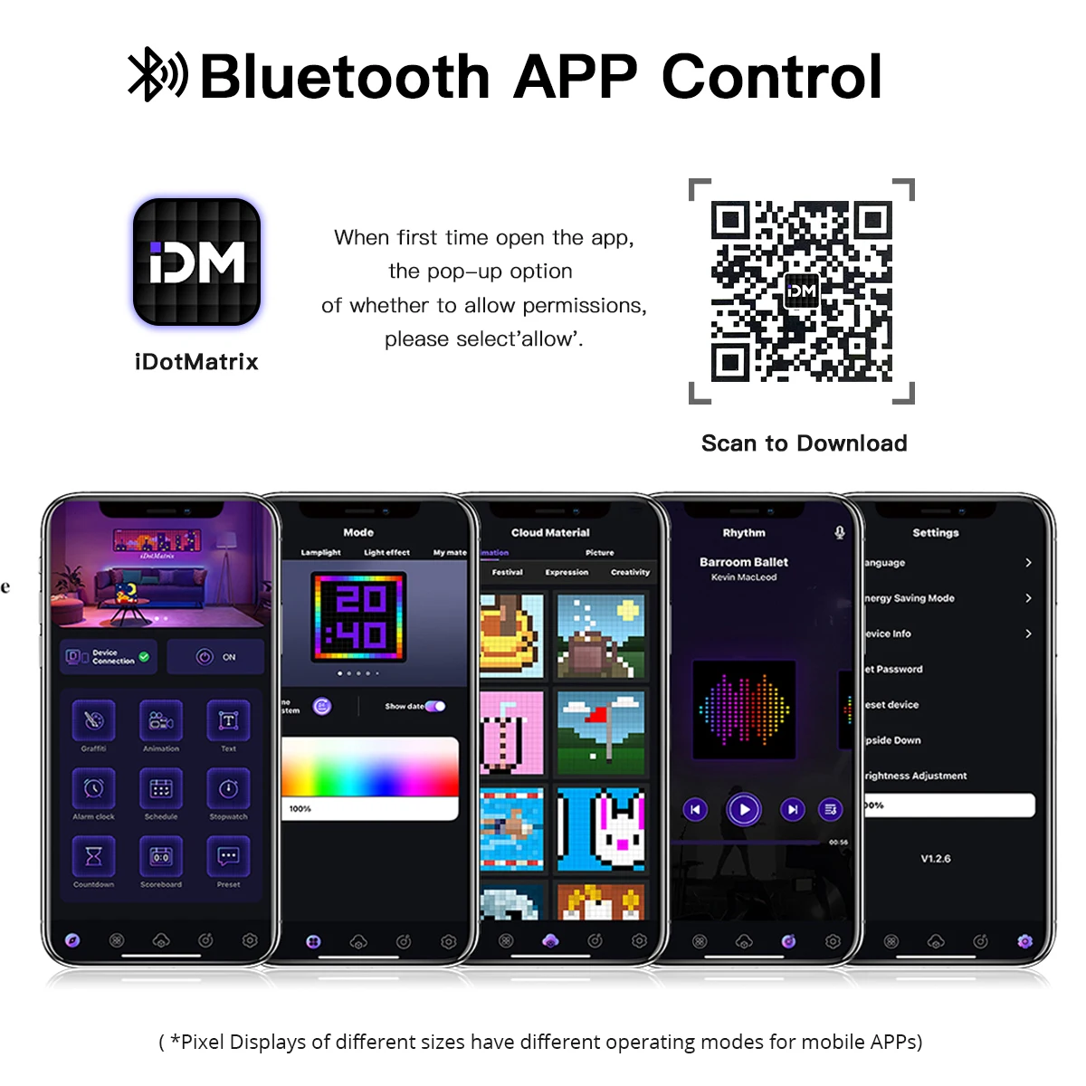 USB Smart Dynamic Panel Lamp Desktop Decorative Pixel Screen RGB Mutil Color Options 64x64 Pixel 4096 LEDs Buletooth APP Control 5