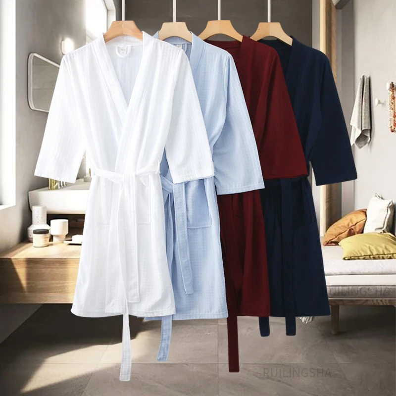 

Men Quick Dry Kimono Waffle Bathrobe Suck Water Women Sexy Sleepwear Summer Towel Bath Robe Plus Size Bridesmaid Dressing Gown